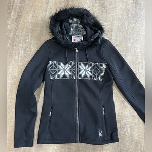 Womens Spyder Soiree Black Fur Hooded Full Zip Jacket Med